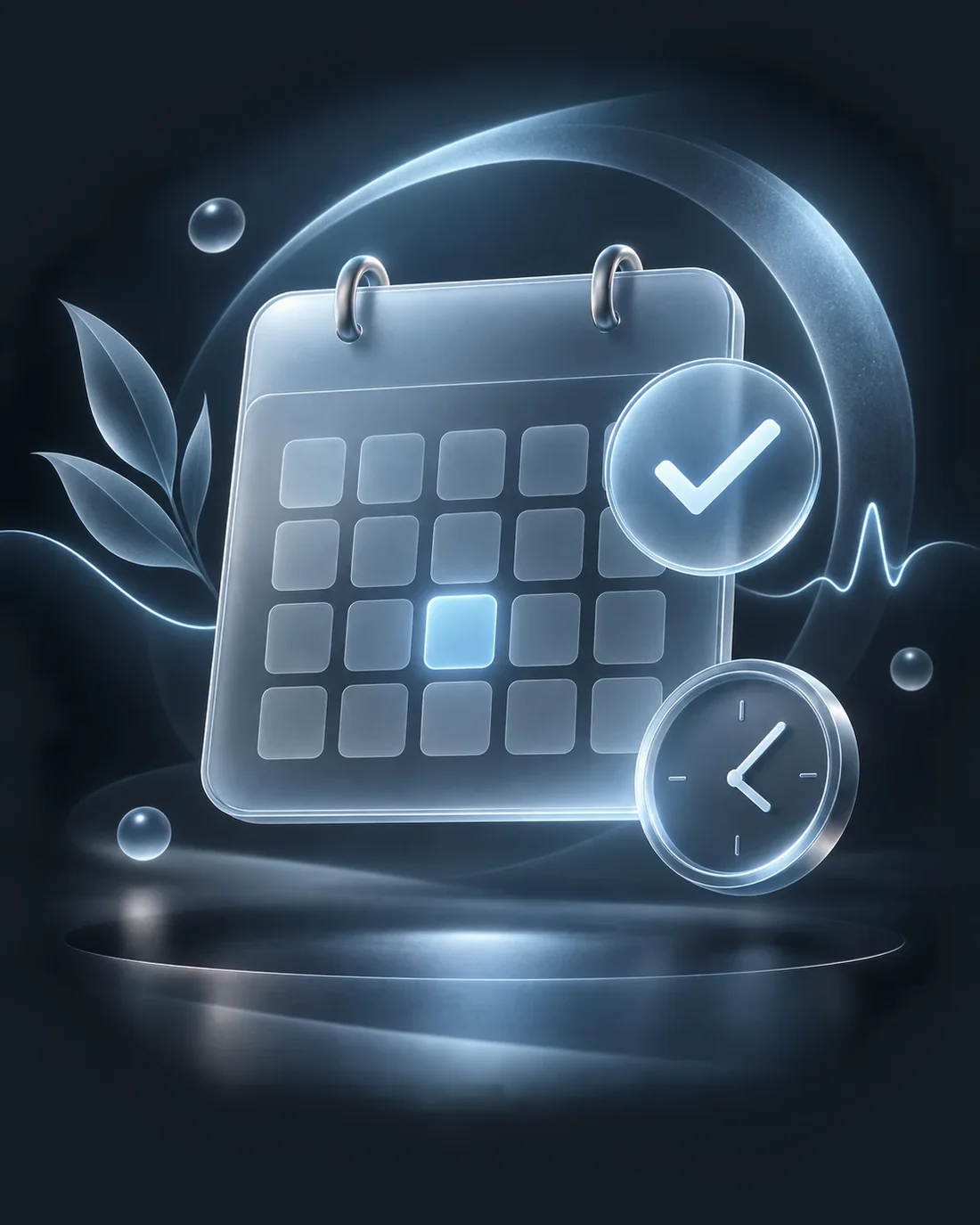 Illustration of a calendar and clock representing online appointment booking